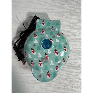 Dash Mini Waffle Maker DMW100AT Holiday Snowman Christmas Tree Teal 4 S0148
